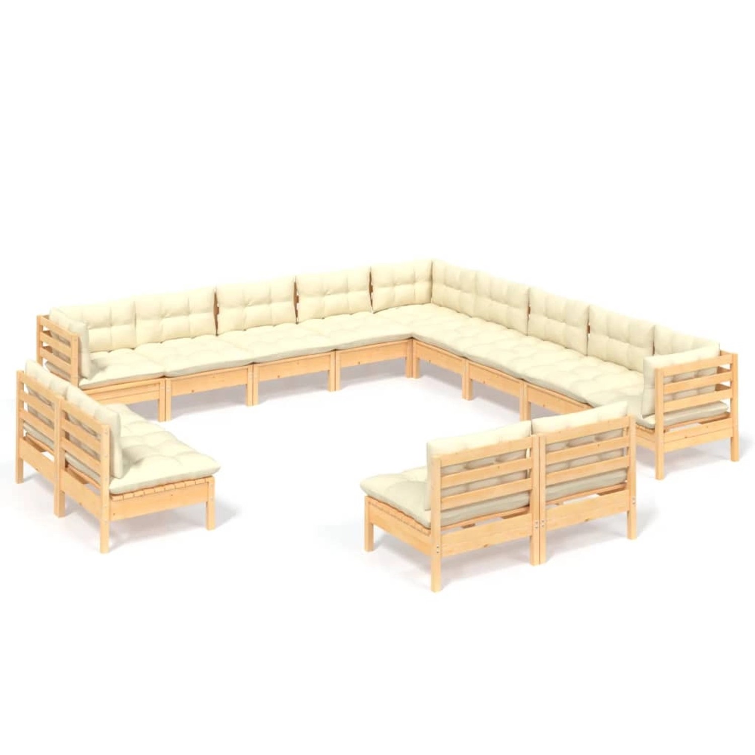 vidaXL 13-tlg Garten-Lounge-Set mit Creme Kissen Massivholz Kiefer Modell 2