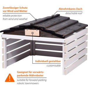 Dobar Mährobotergarage mit abnehmbarem Dach Weiß Schwarz 52,5 x 78,5 x 74 cm