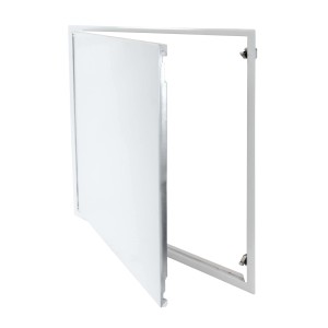 Weiße Protektor Revisionsklappe 60x60 cm aus Stahl mit Schnappverschluss für den Trockenbau.