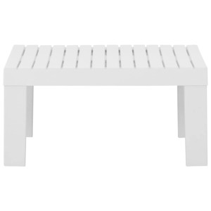 Weißer Furnicato Lounge-Gartentisch aus Kunststoff mit Lattenrost-Design.