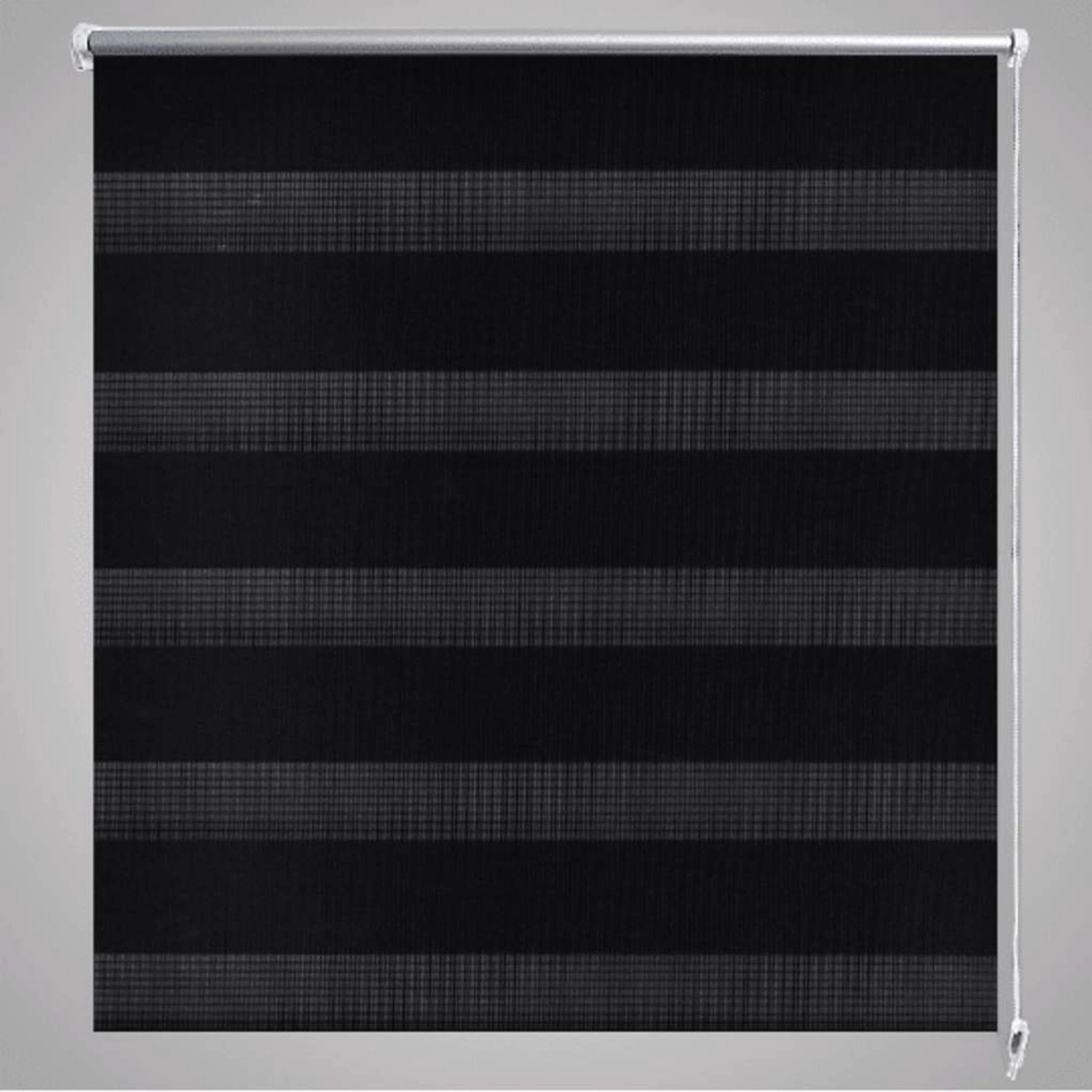 Schwarzes Doppelrollo 40x100 cm mit transparenten und blickdichten Streifen für Fenster.