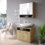 Vicco Badspiegelschrank Beatrice, Eiche/Anthrazit, 80x72 cm, mit drei Spiegeltüren im Badezimmer.