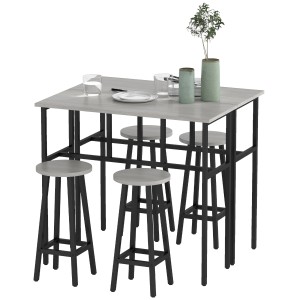 HOMCOM Bistrotisch-Set mit 2 Tischen und 4 Hockern, grau-schwarz, aus Holz und Stahl.