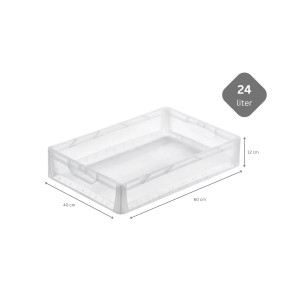 Transparentes PROREGAL SparSet: 10 Eurobehälter LightLine, 24 Liter, mit offenem Griff. Ideal für Lagerung und Transport.
