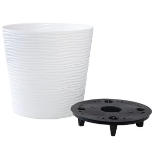 KMND Blumentopf Groß Rund Niedrig mit Einsatz Fusion Low Ø30×28,5 cm PP Kunststoff Cremeweiß 5er Set  20815