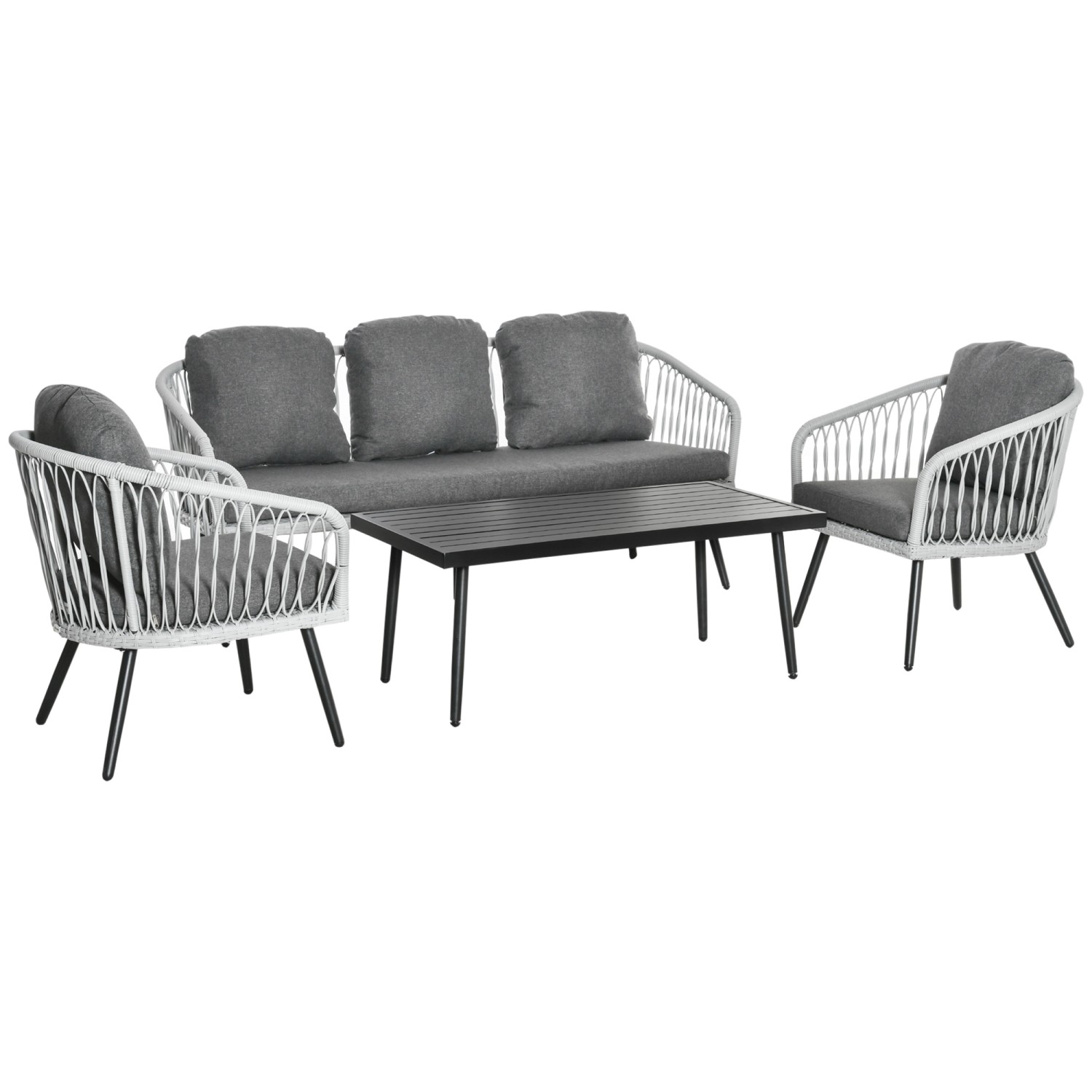 Outsunny Polyrattan Gartenmöbel Set 4-Teiliges mit Sofa Kissen