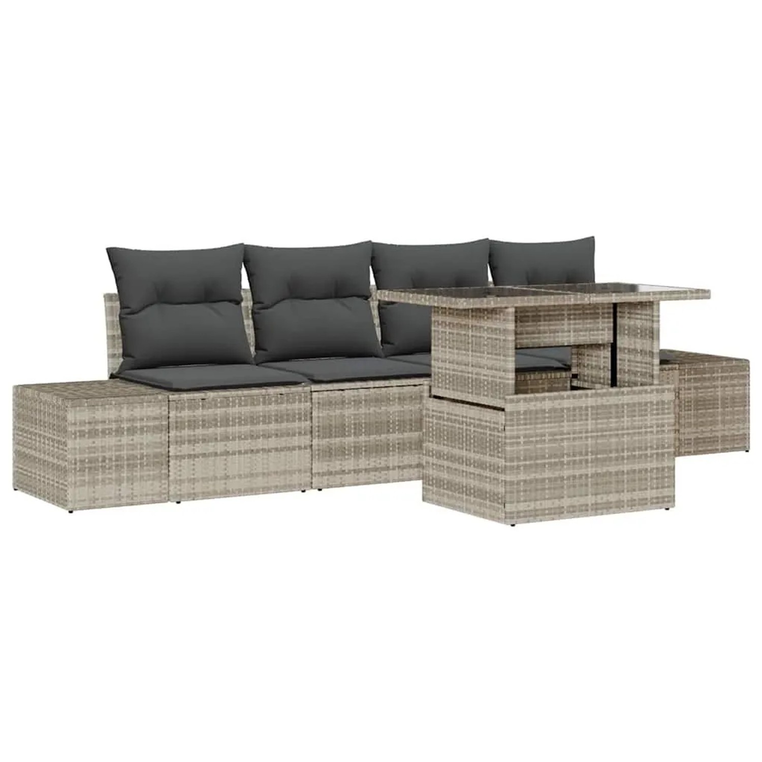 vidaXL Sofa Set mit Kissen 5-Tlg Hellgrau Poly-Rattan 3349088 günstig online kaufen