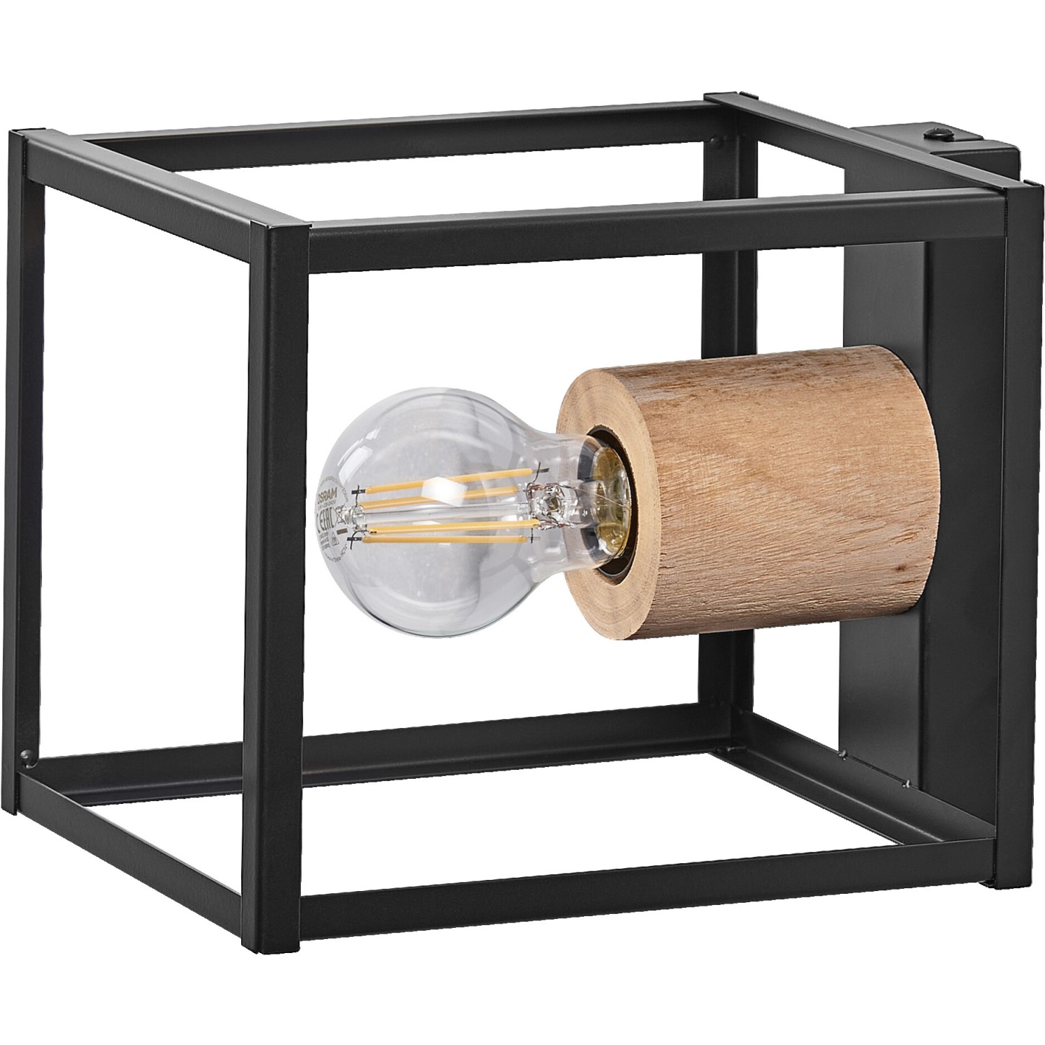 Ledvance Wandlampe Decor Nairobi, schwarz, 17cm. Wandleuchte mit Holz-Element und E27 Fassung.