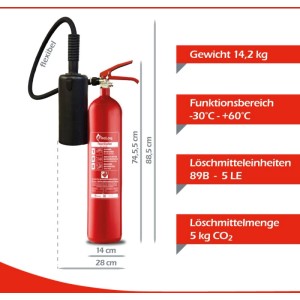 FireLoq 5kg Co2 im Stahl Behälter 89B mit Prüfnachweis und Prüfnachweis