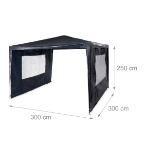 Relaxdays Pavillon Metall Blau Wasserabweisend mit 2 Seitenteilen 3 x 3 m 6,8 kg