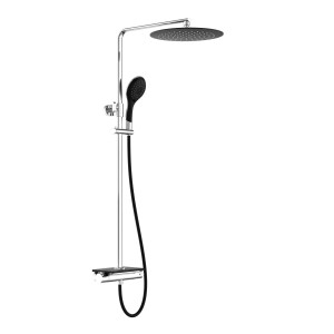 Eisl Überkopfbrause-Set Grande Vita, Chrom-Schwarz, mit Thermostatablage. Duschsäule mit Kopf- und Handbrause.