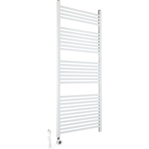Weißer, elektrischer Badheizkörper XXL Wuppertal, 150x70 cm, mit horizontalen Heizstäben.