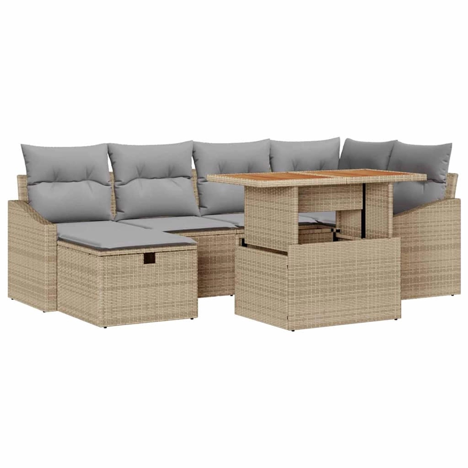 vidaXL Garten-Sofa-Set mit Kissen mit Speicher 7-Tlg Beige Poly Rattan 3360 günstig online kaufen