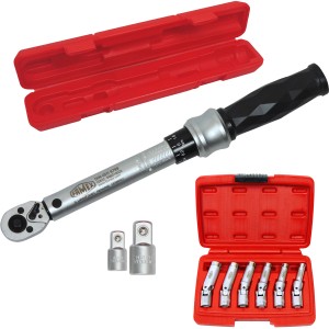 Famex Drehmomentschlüssel (6-30 Nm) mit Glühkerzenschlüssel-Set und rotem Koffer.