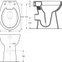 Technische Zeichnung: Calmwaters Stand-WC Set, erhöht, spülrandlos, mit WC-Sitz und Spülkasten, Maße.