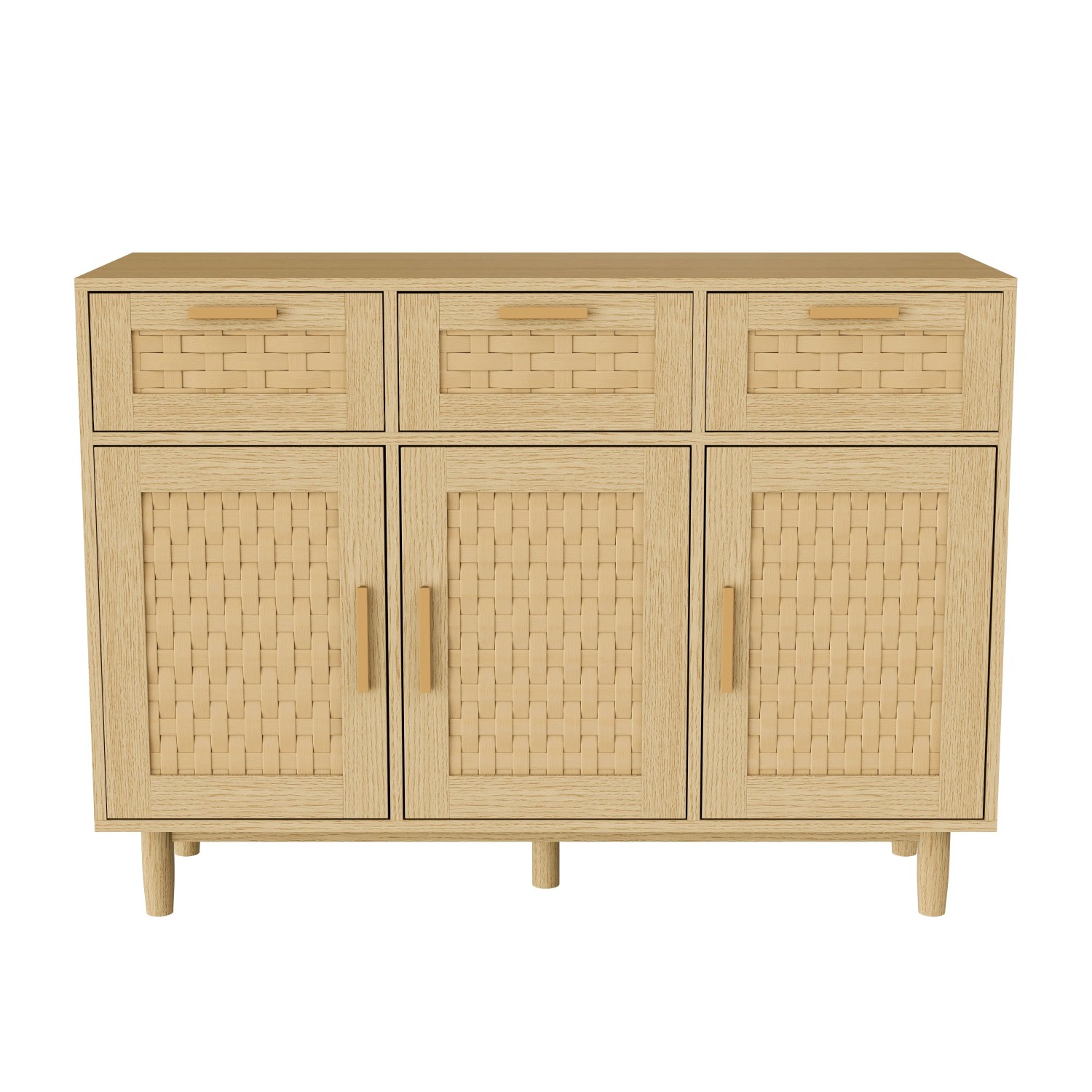 PXloue Sideboard Küchenschrank Massivholzschränke mit 3 Schranktüren  und 3 Schubladen