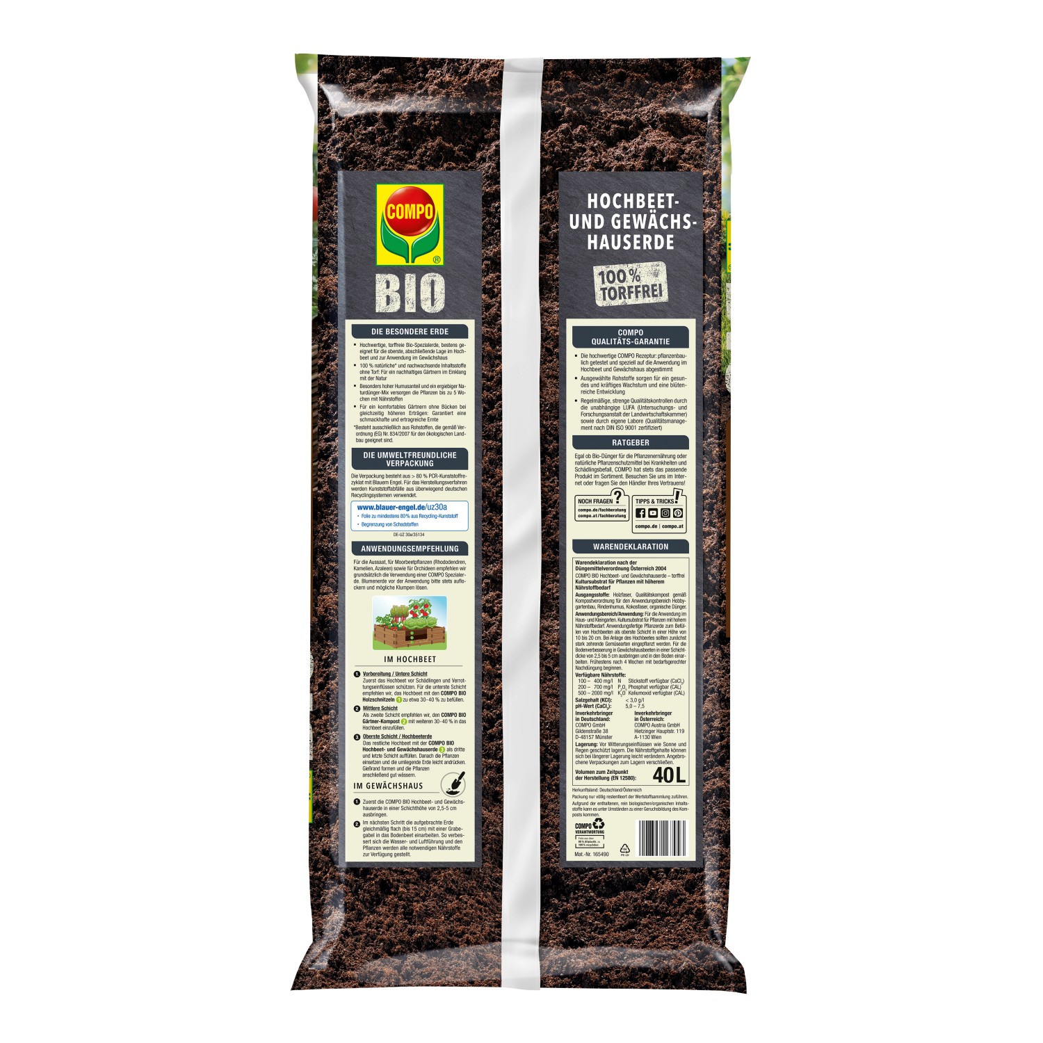 Sack Compo Bio Hochbeet- und Gewächshauserde, torffrei, 40 l. Pflanzerde für Gemüse und Kräuter.