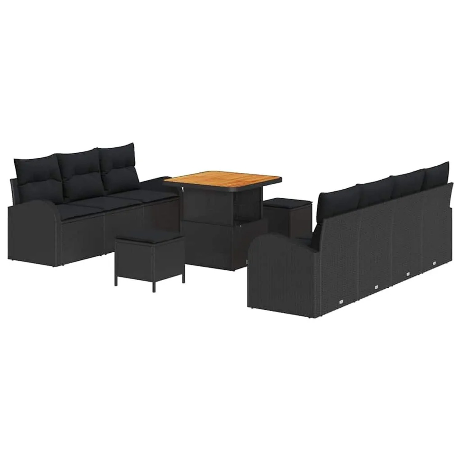 vidaXL Garten-Sofa-Set mit Kissen mit Speicher 10-Tlg Schwarz 3364304