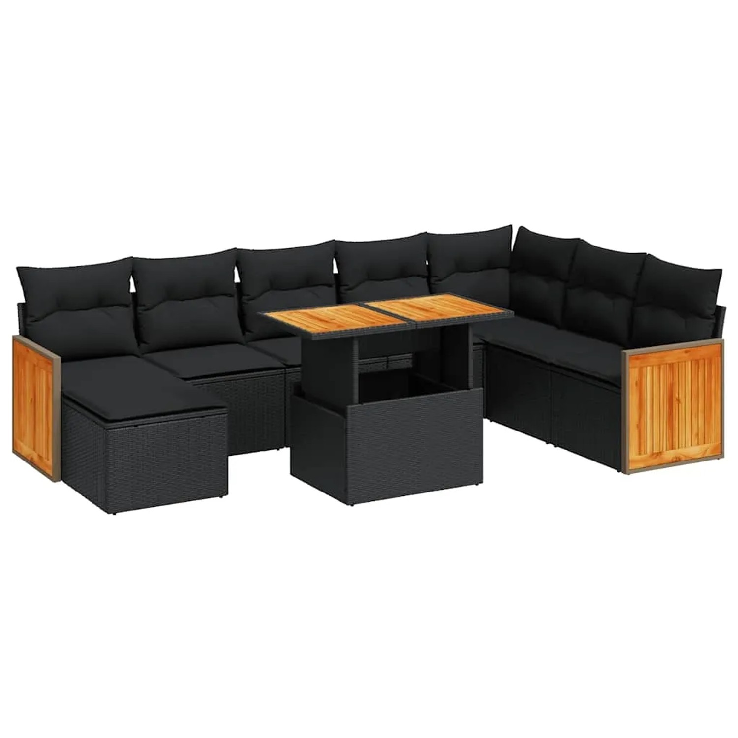 vidaXL 9-Tlg Garten-Sofagarnitur mit Kissen Schwarz Poly Rattan 3327744
