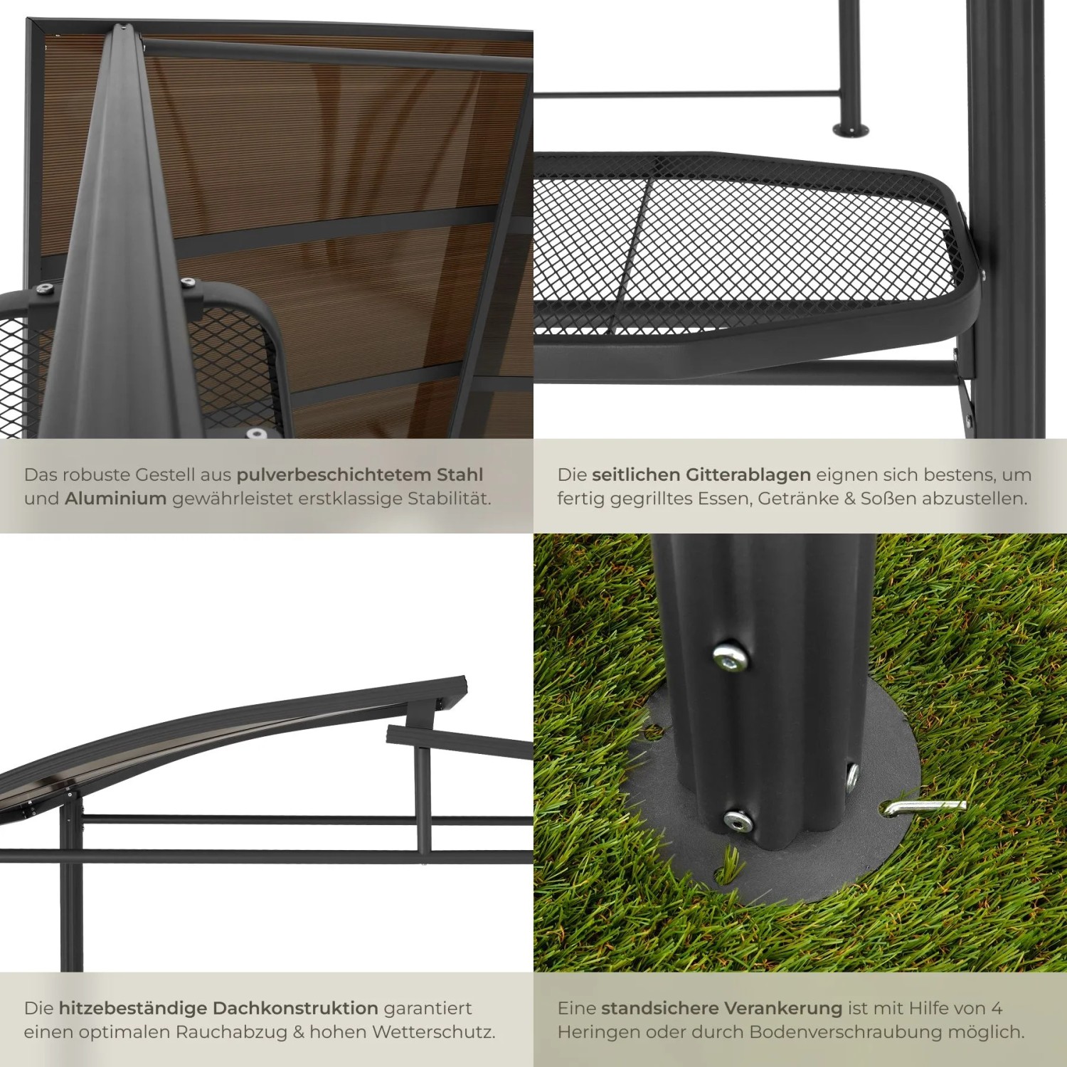 Tectake Grillpavillon Asado Gute Luftzirkulation Wetterfest  240 x 150 x 234 cm Grau_5