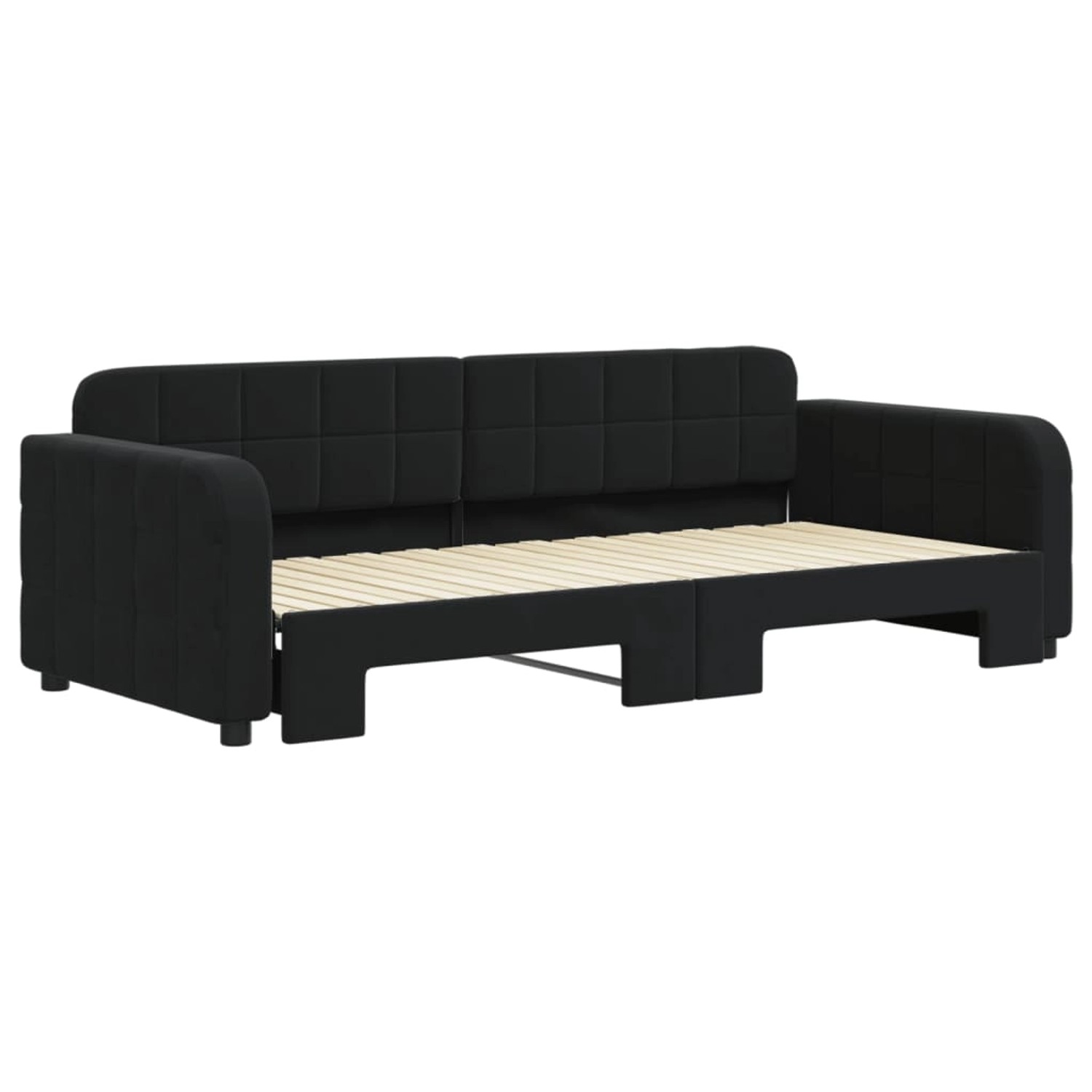 Schwarzes vidaXL Tagesbett, ausziehbar, mit Samtbezug und Lattenrost. Ideal als Schlafsofa.