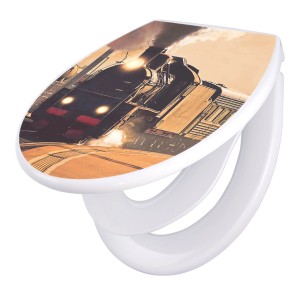 Banjado Familien WC-Sitz mit Zug Motiv. Klodeckel mit integriertem Kindersitz und Absenkautomatik.