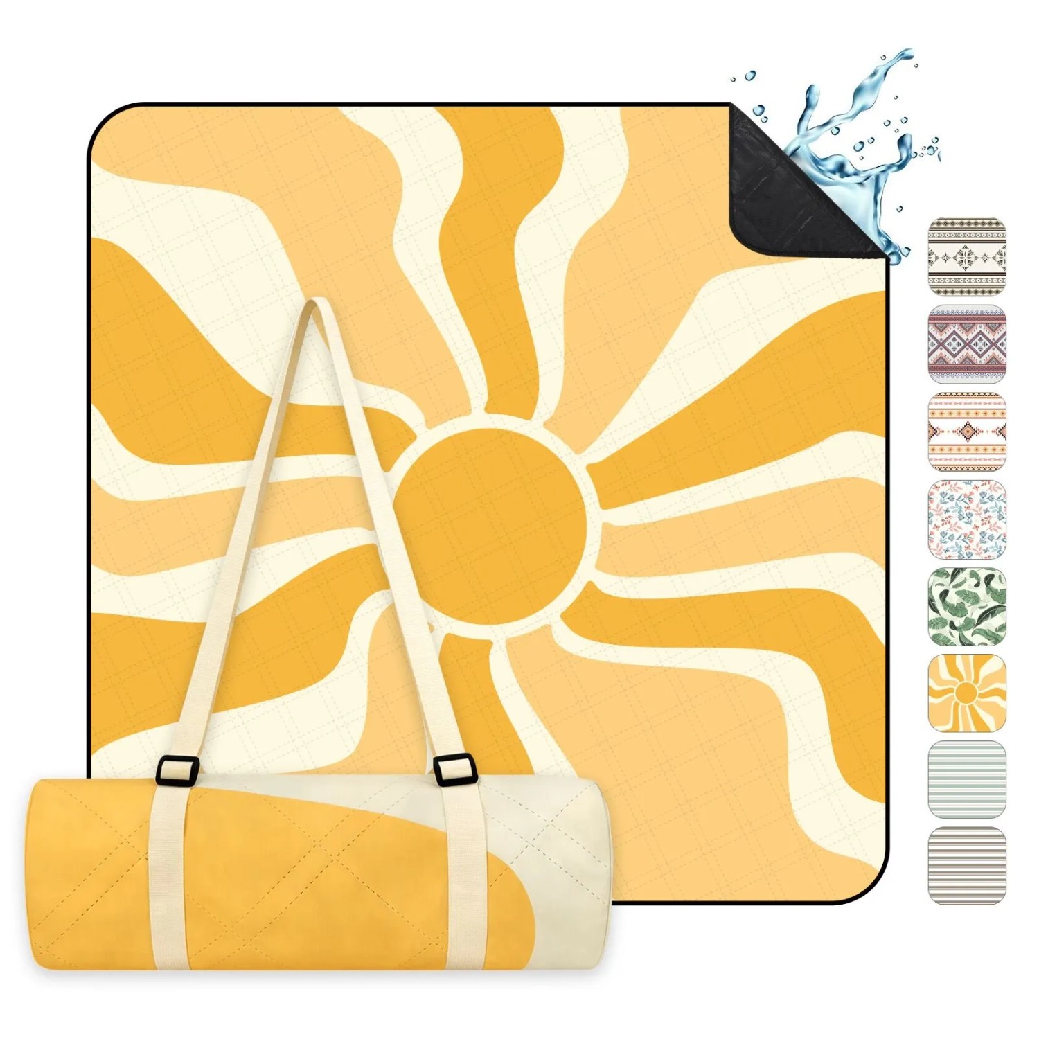 Sekey Picknickdecke Wasserdicht 200x200cm Campingdecke Stranddecke Sonnenstrahlenmuster