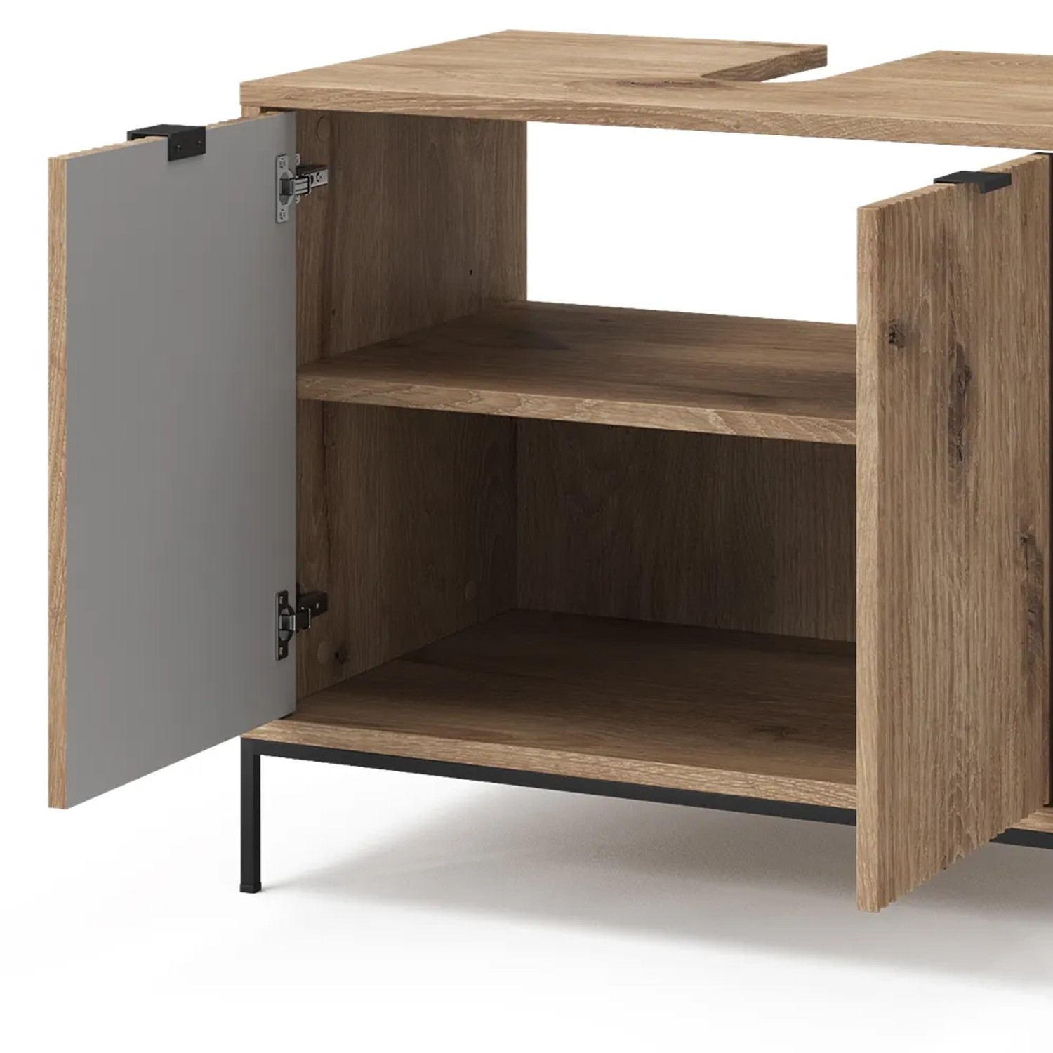 Vicco Waschtischunterschrank Eliza Viking Oak, 70 cm breit, mit zwei offenen Türen.