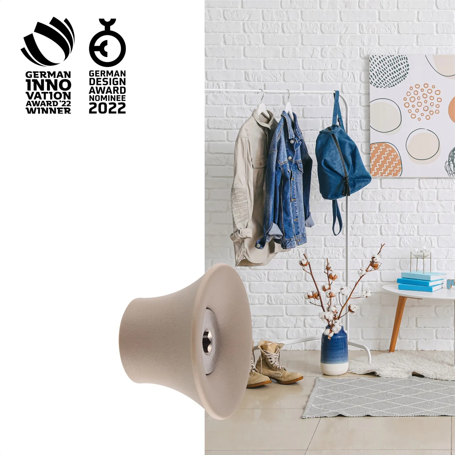 Wagner Wandhaken Hooks4home Tulip, Ø 40mm, taupe, zur Wandmontage.