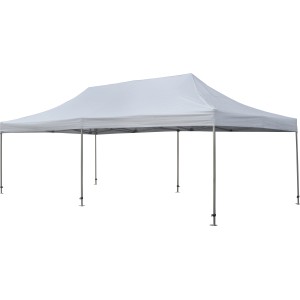 Weißer Faltpavillon Carupano, 790x397 cm, mit leichtem Aluminiumgestell und Seitenteilen.