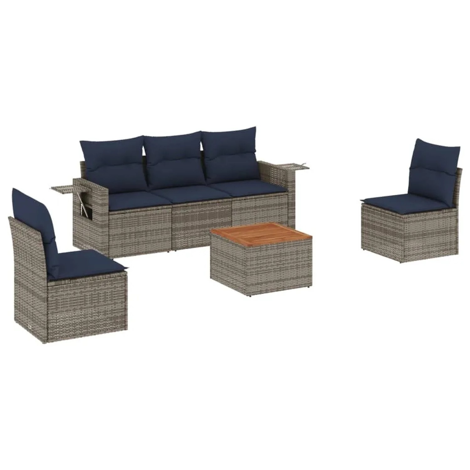 vidaXL 6-Tlg Gartensofa-Set mit Kissen Grau Polyrattan 3224507 günstig online kaufen