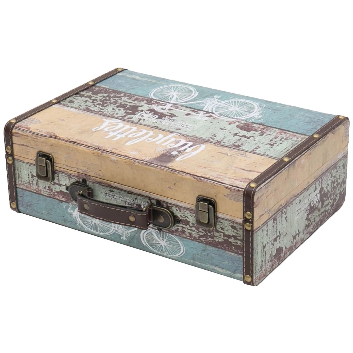 HMF VKO106 Vintage Vintage Koffer Truhe Holzkiste Holz 38 x 26 x 13 cm Deko Fahrrad