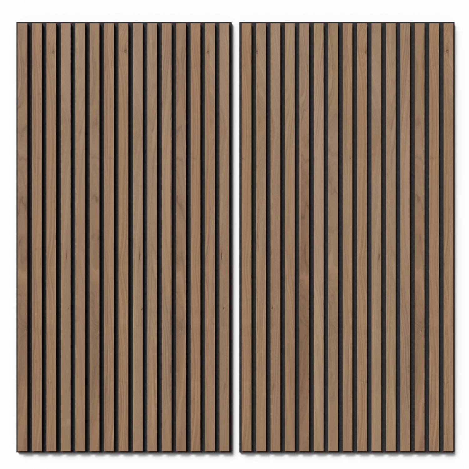 2 Akustikpaneele Walnuss, MDF mit schwarzem Filz, 60x120 cm, zur Wand- und Deckenverkleidung.