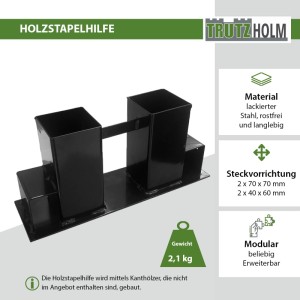 TRUTZHOLM Holzstapelhilfe 2er Set, Stahl schwarz lackiert, für Kaminholzregal.