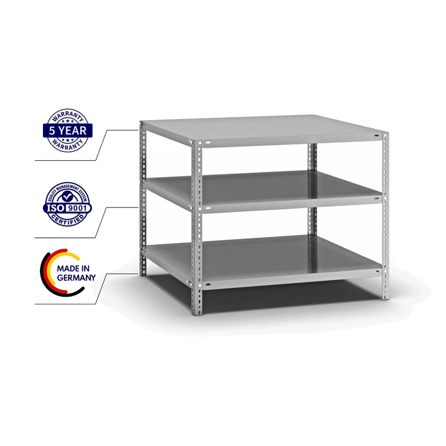 Verzinktes PROREGAL Fachbodenregal mit 3 Ebenen, beidseitig nutzbar, 80x100x80 cm.