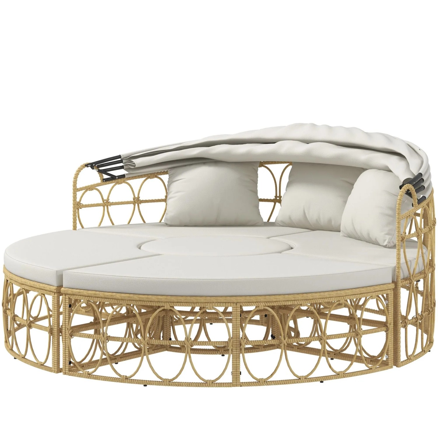 Outsunny Sonneninsel PE-Rattan Polyester Cremeweiß 178L x 85B x 66,5H cm