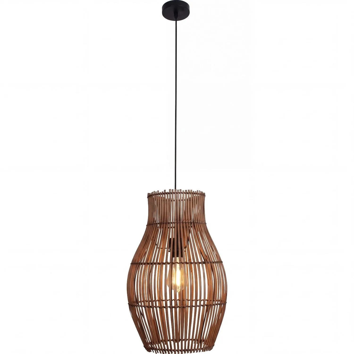 Licht-Erlebnisse Pendelleuchte Bambus Korbschirm DM 30 CM Für E27 Boho Modern Braun
