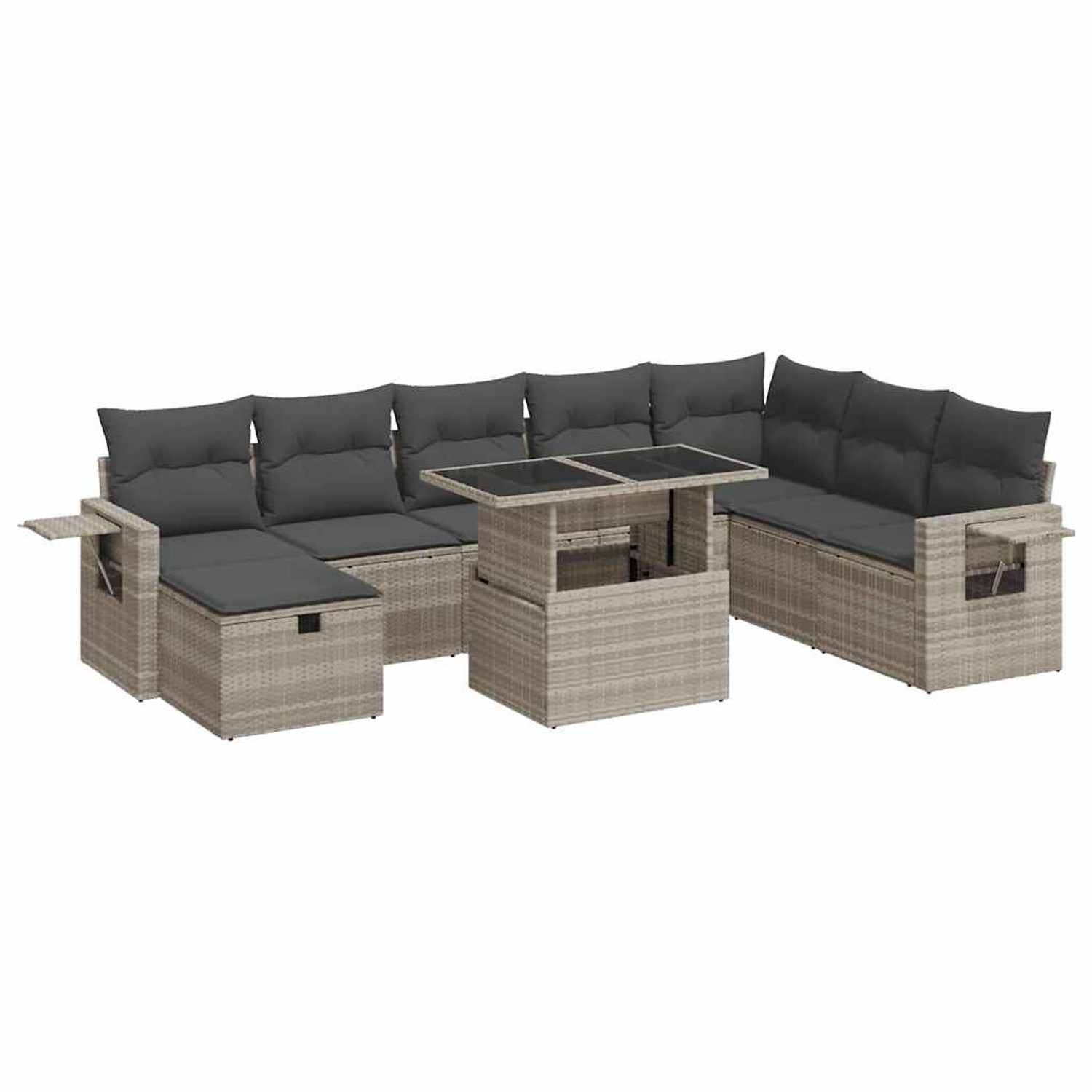 vidaXL 9-Tlg Garten-Sofagarnitur mit Kissen Hellgrau Poly Rattan 3327882 günstig online kaufen