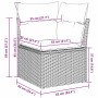 vidaXL Garten Essgruppe: Detailansicht der Maße eines Sessels aus Polyrattan in Beige/Grau mit Kissen.