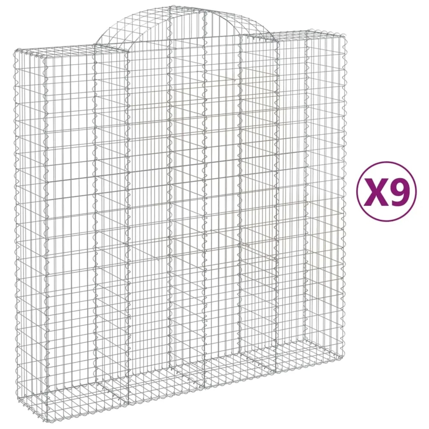 9er Set vidaXL Gabionen mit Hochbogen, 200x50x220cm, aus verzinktem Eisen für Hochbeete.
