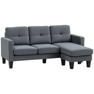 Dunkelgraues HOMCOM Ecksofa mit wendbarer Chaiselongue, Polyesterbezug und Schaumstoffpolsterung.