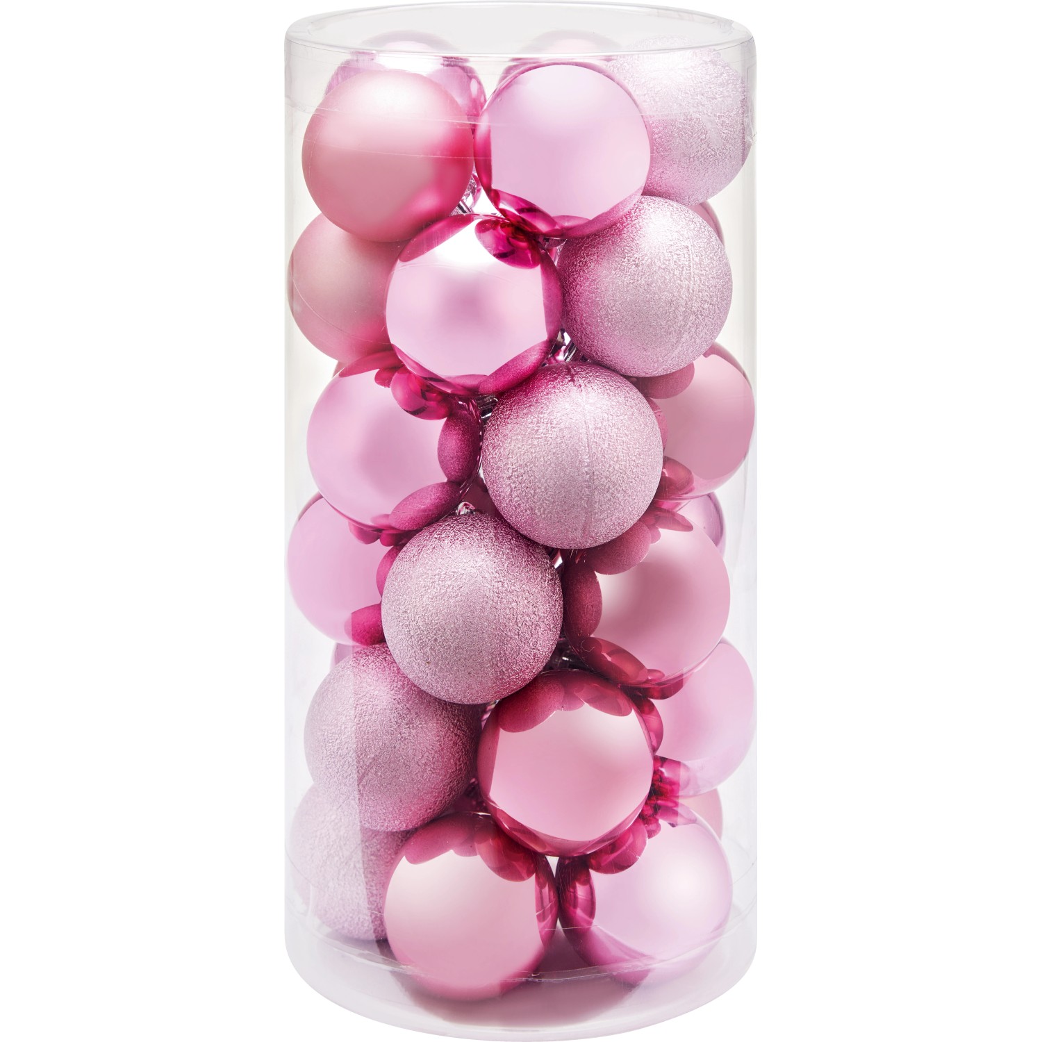 30-teiliges Weihnachtskugel-Set in Rosa mit Glitzer, matten und glänzenden Oberflächen, Ø 4 cm.