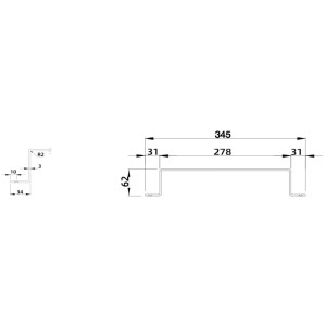 Technische Zeichnung des Technik Team Brimo Handtuchhalters aus gebürstetem Edelstahl, Maße: Breite 345 mm, Lochabstand 325 mm.