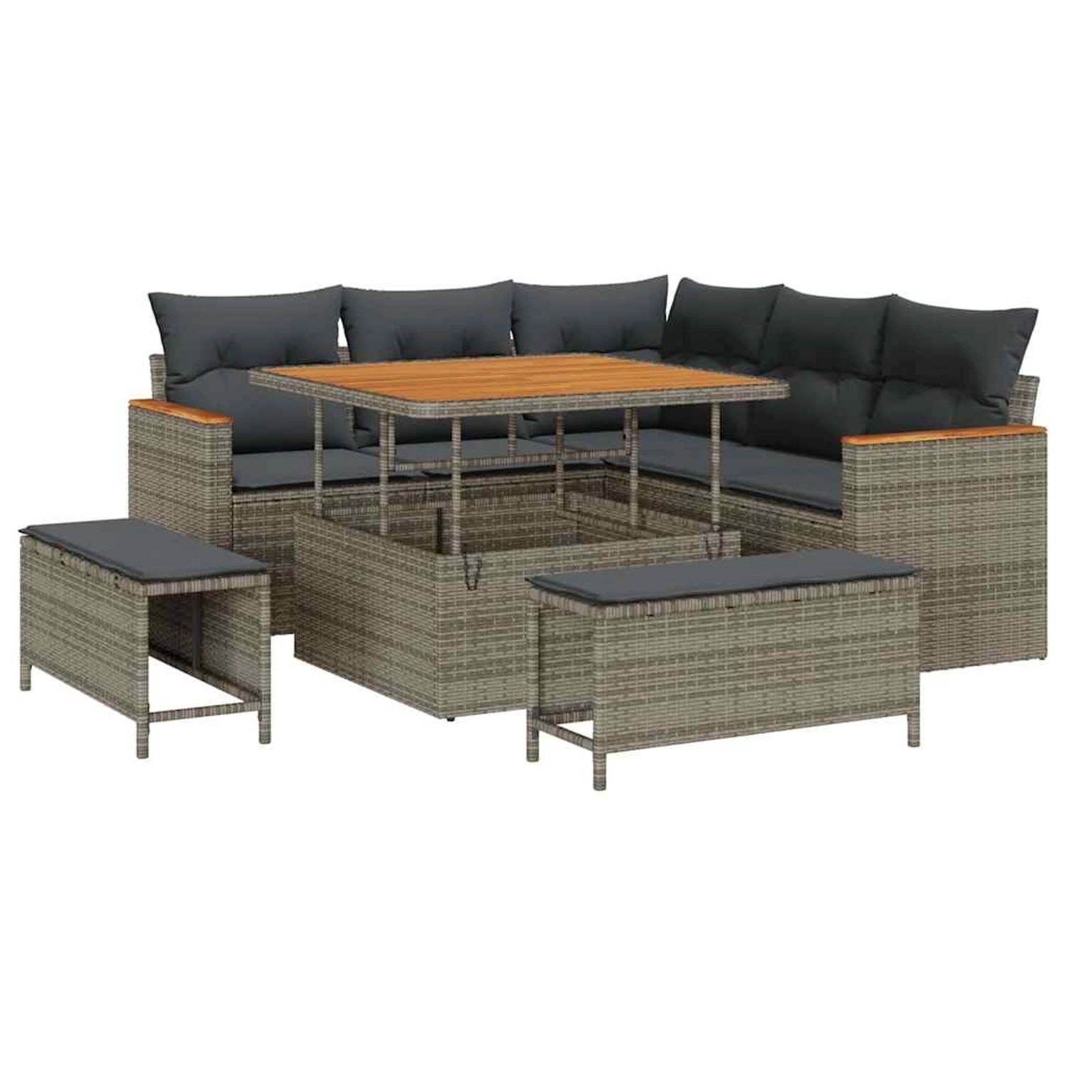 vidaXL 8-Teiliges Garten-Sofa-Set mit Kissen in Grau aus Poly Rattan und Ak günstig online kaufen
