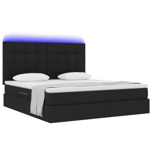 Schwarzes vidaXL Bett (180x200 cm) mit LED-Lichtleisten und Stoffbezug.
