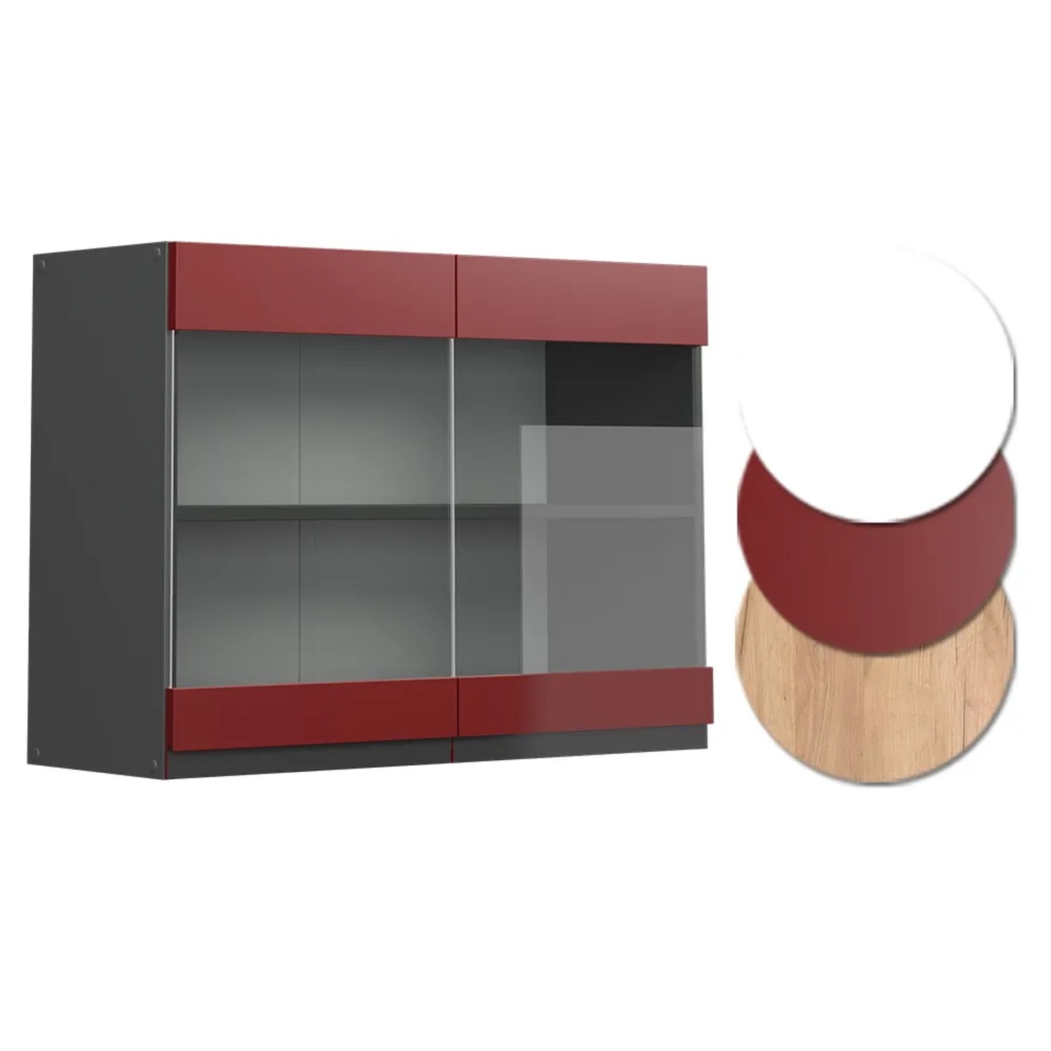 Vicco Küchenglasschrank R-Line, rot/anthrazit, 80 cm, Glashängeschrank für die Küche.