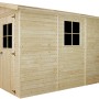 Timbela Gartenhaus aus Holz, 6 m², mit Seitenwand und Boden. Gerätehaus mit Fenster und Doppeltür.