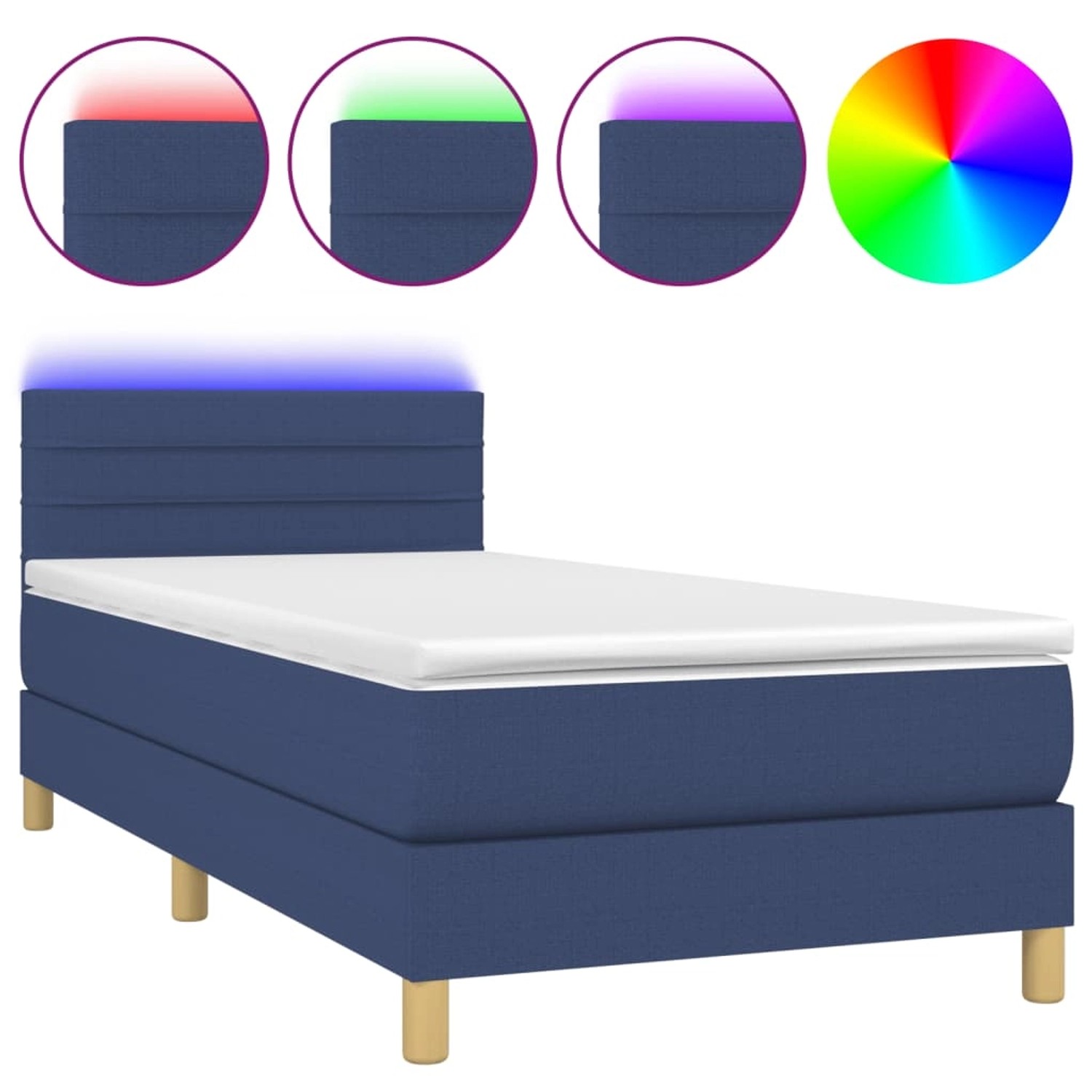 vidaXL Boxspringbett mit Matratze & LED Blau 100x200 cm Stoff 3133779 günstig online kaufen