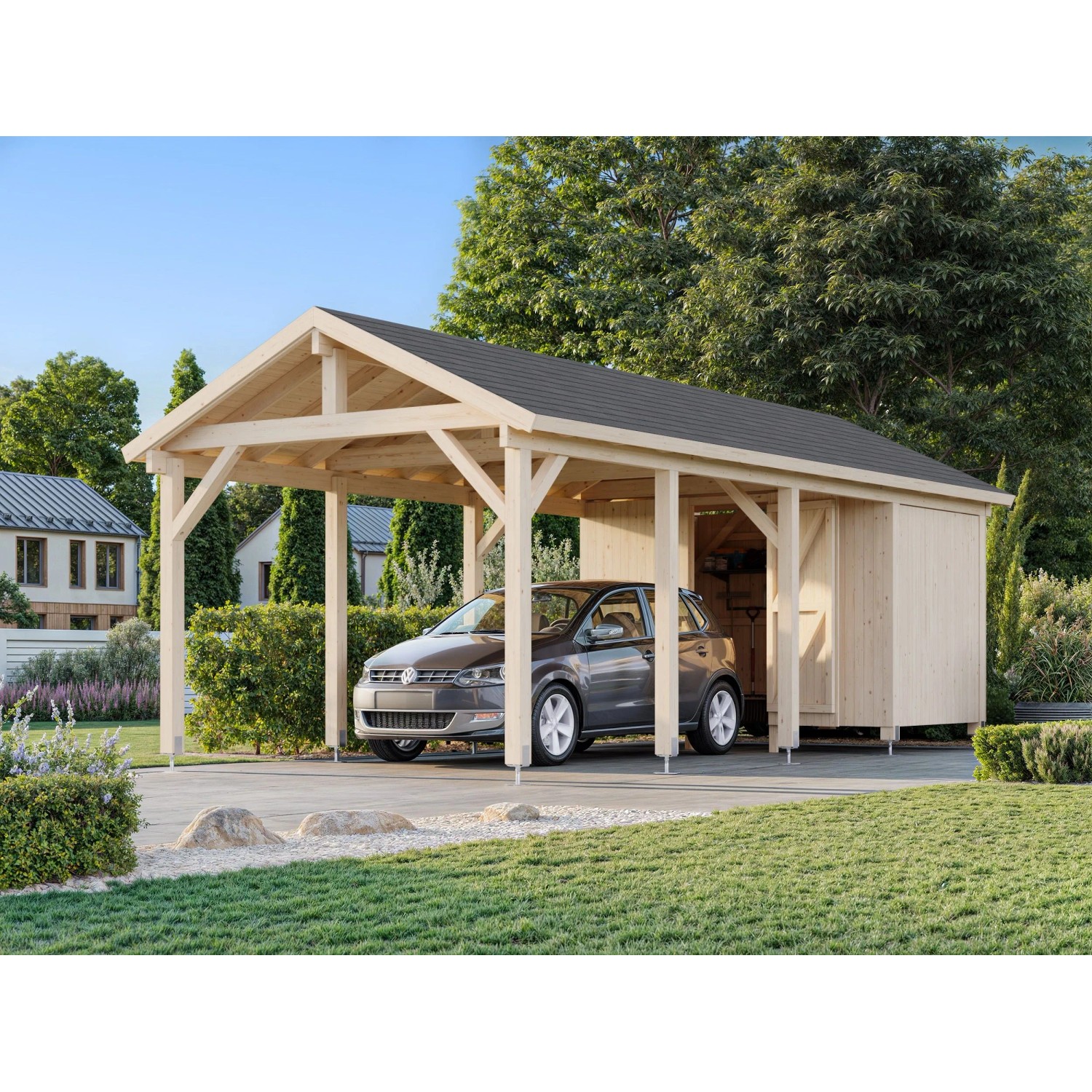 Palmako Carport Robert mit Geräteraum 315 x 732 cm Naturbelassen FSC® günstig online kaufen