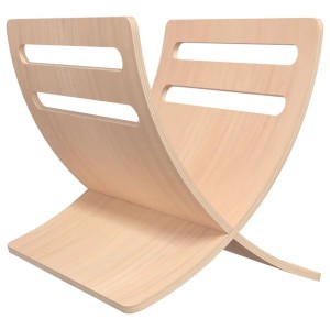 Freistehender, naturfarbener vidaXL Zeitungsständer aus Holz mit offenem Design.